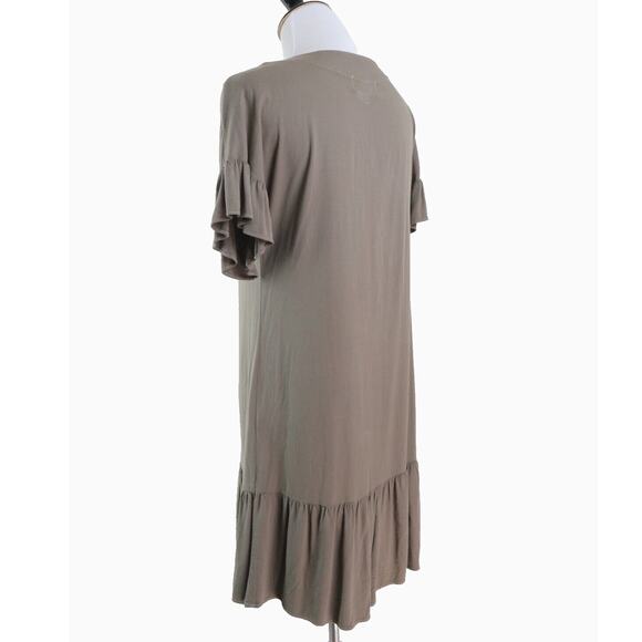 Michael Stars XS Ruffled Lace-up Mini Dress Short Sleeve Camo Green - Picture 4 of 11